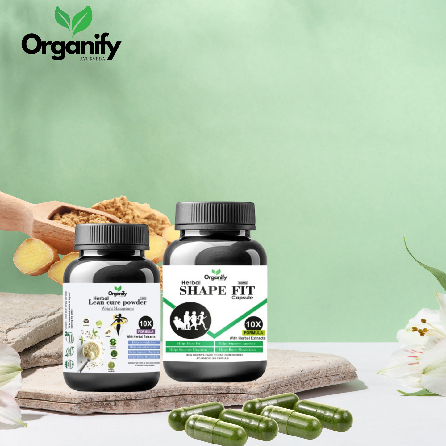 ORGANIFY - Herbal SHAPE FIT CAPSULES & HERBAL LEAN CURE POWDER (COMBO BUY 1 GET ONE)